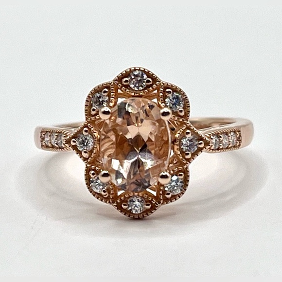 1.75 CT Lab Morganite and Diamond Ring 14K Gold Plated 925 Sterling Silver - Picture 1 of 9